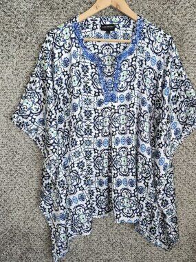 Lane Bryant Top Womens Plus 14/16 Blue Floral Print V Neck Blouse Casual Ladies